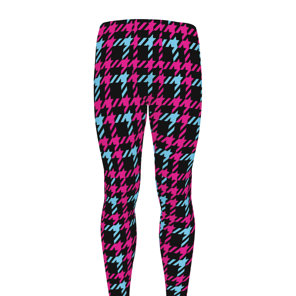 Blue Pink And Black Houndstooth Print Men's leggings