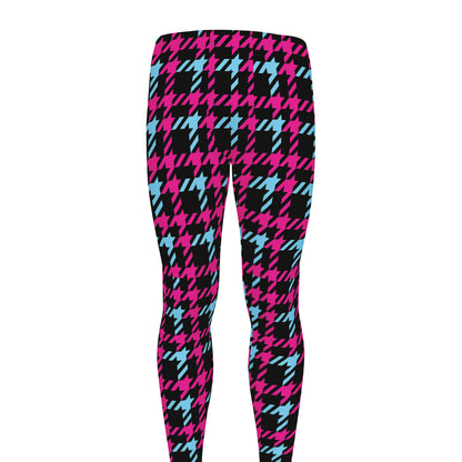 Blue Pink And Black Houndstooth Print Men's leggings