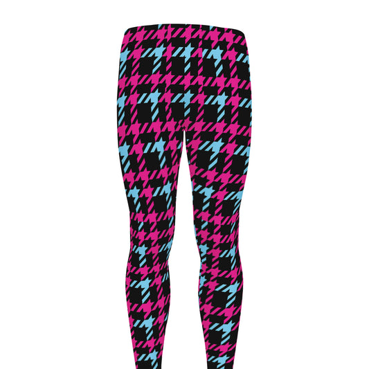 Blue Pink And Black Houndstooth Print Men's leggings