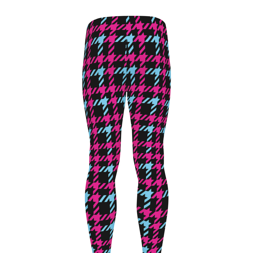 Blue Pink And Black Houndstooth Print Men's leggings