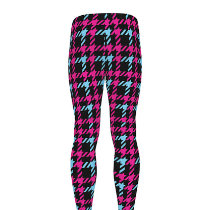 Blue Pink And Black Houndstooth Print Men's leggings