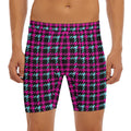 Blue Pink And Black Houndstooth Print Men's Long Boxer Briefs