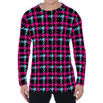 Blue Pink And Black Houndstooth Print Men's Long Sleeve T-Shirt
