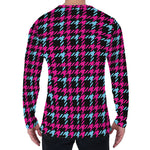 Blue Pink And Black Houndstooth Print Men's Long Sleeve T-Shirt