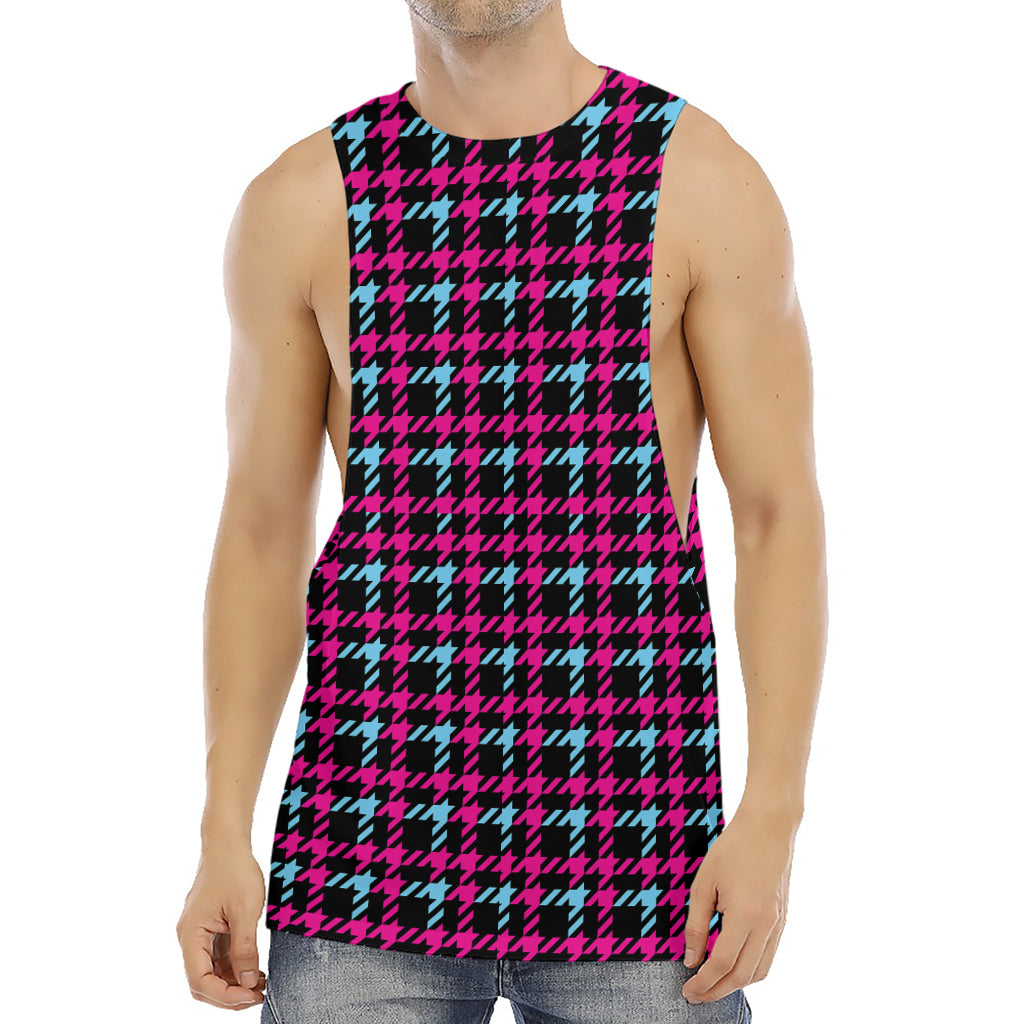Blue Pink And Black Houndstooth Print Men's Muscle Tank Top