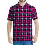 Blue Pink And Black Houndstooth Print Men's Polo Shirt