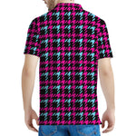 Blue Pink And Black Houndstooth Print Men's Polo Shirt