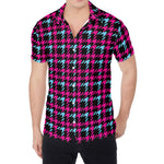 Blue Pink And Black Houndstooth Print Men's Shirt