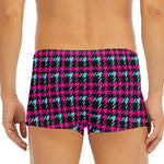 Blue Pink And Black Houndstooth Print Men's Short Boxer Briefs