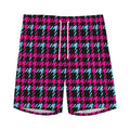 Blue Pink And Black Houndstooth Print Men's Athletic Shorts