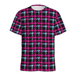 Blue Pink And Black Houndstooth Print Men's Sports T-Shirt