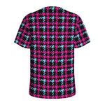 Blue Pink And Black Houndstooth Print Men's Sports T-Shirt