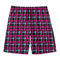 Blue Pink And Black Houndstooth Print Men's Swim Trunks