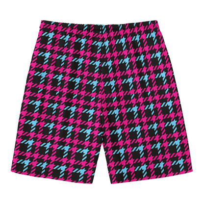 Blue Pink And Black Houndstooth Print Men's Swim Trunks