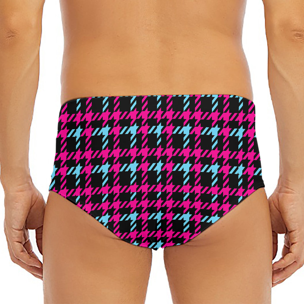 Blue Pink And Black Houndstooth Print Men's Triangle Swim Briefs