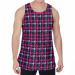 Blue Pink And Black Houndstooth Print Men's Velvet Tank Top