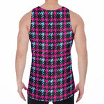 Blue Pink And Black Houndstooth Print Men's Velvet Tank Top