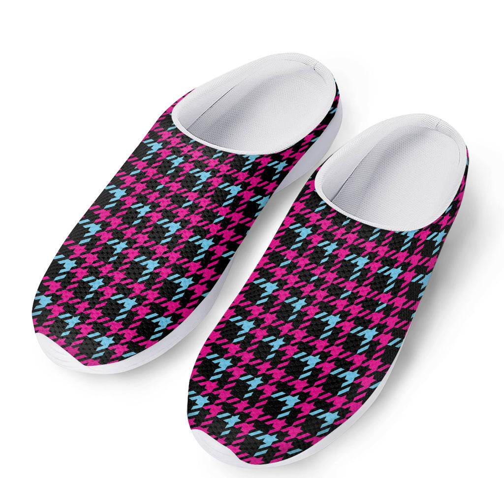 Blue Pink And Black Houndstooth Print Mesh Casual Shoes