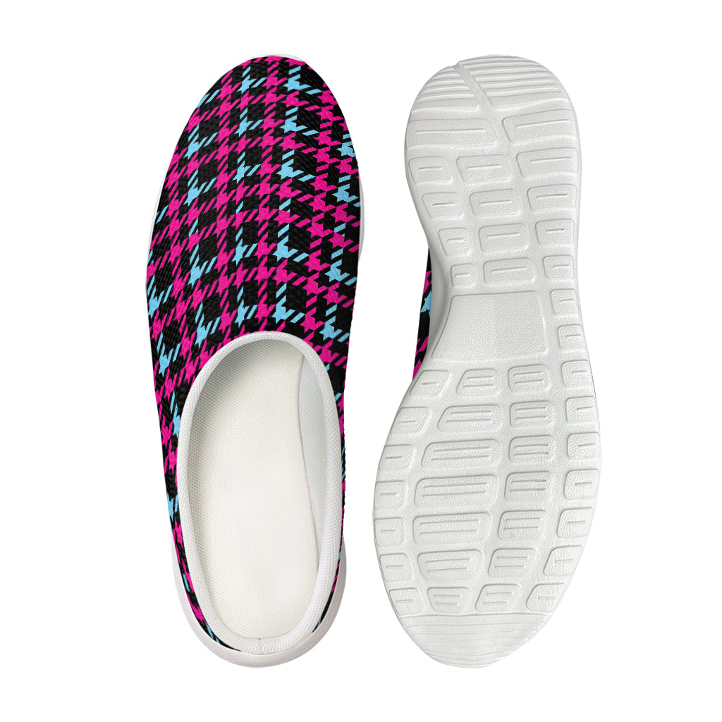 Blue Pink And Black Houndstooth Print Mesh Casual Shoes