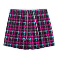 Blue Pink And Black Houndstooth Print Mesh Shorts