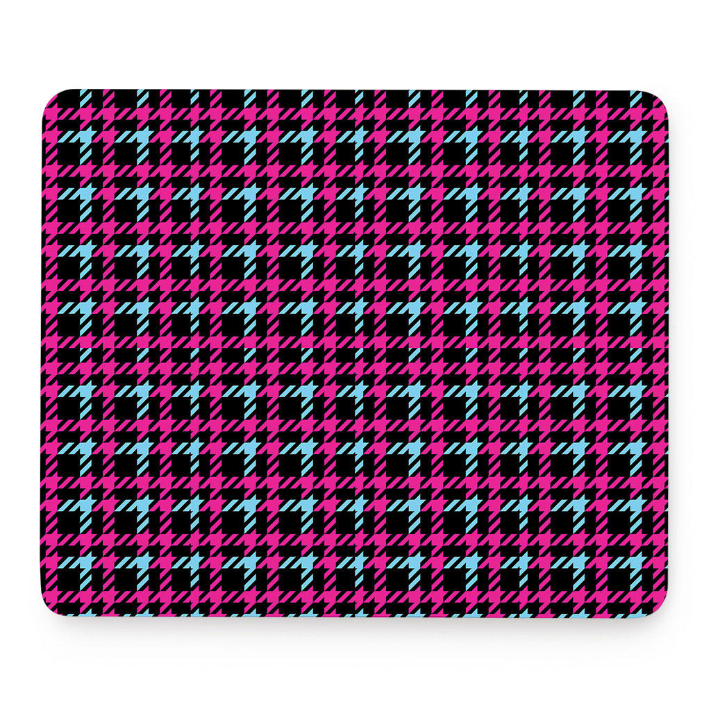 Blue Pink And Black Houndstooth Print Mouse Pad
