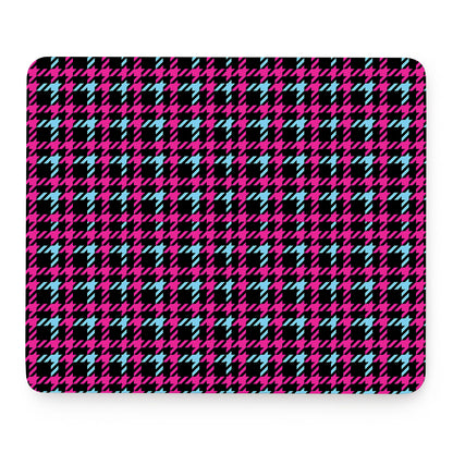 Blue Pink And Black Houndstooth Print Mouse Pad