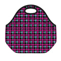 Blue Pink And Black Houndstooth Print Neoprene Lunch Bag
