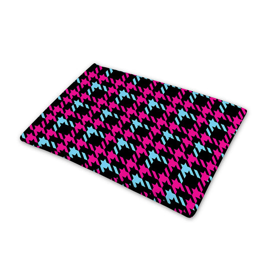 Blue Pink And Black Houndstooth Print Pet Cooling Mat Cover