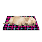 Blue Pink And Black Houndstooth Print Pet Cooling Mat Cover