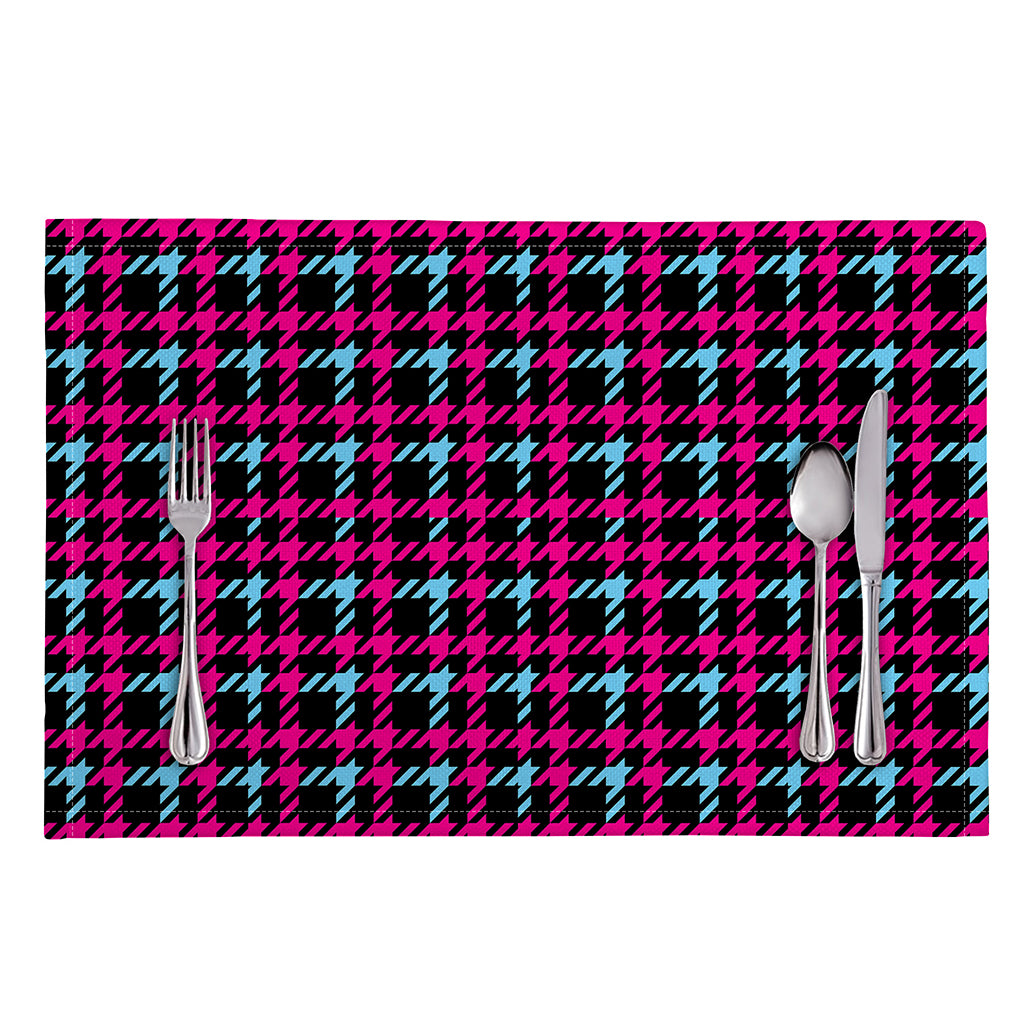 Blue Pink And Black Houndstooth Print Placemat