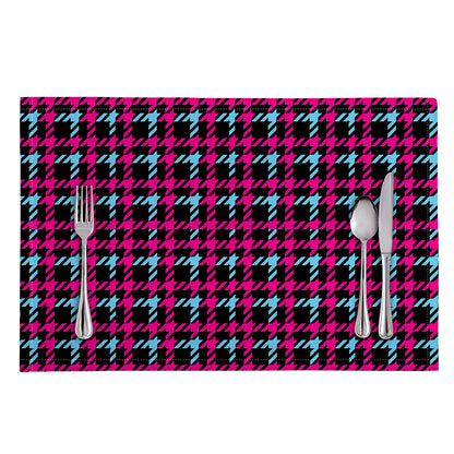 Blue Pink And Black Houndstooth Print Placemat