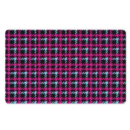 Blue Pink And Black Houndstooth Print Polyester Doormat