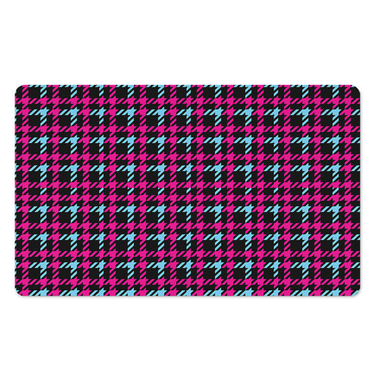 Blue Pink And Black Houndstooth Print Polyester Doormat