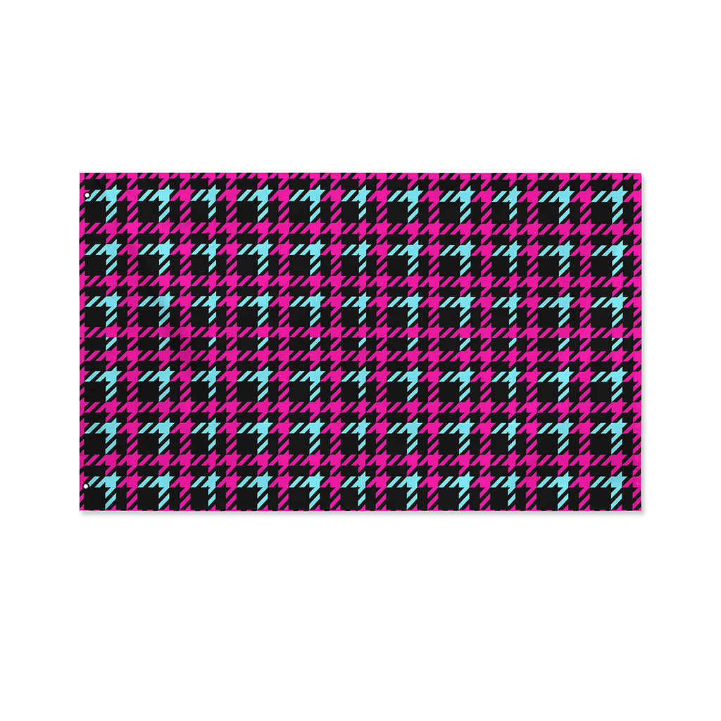 Blue Pink And Black Houndstooth Print Polyester Flag