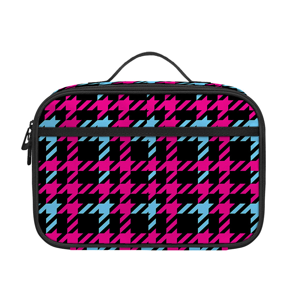 Blue Pink And Black Houndstooth Print Portable Lunch Bag