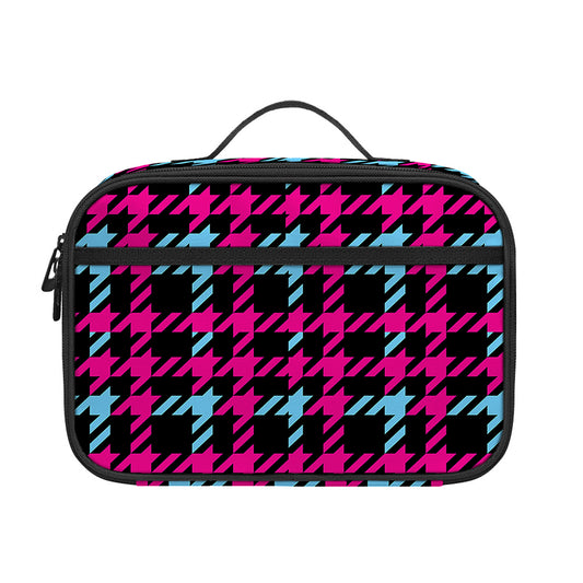 Blue Pink And Black Houndstooth Print Portable Lunch Bag