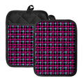 Blue Pink And Black Houndstooth Print Pot Holders With Pocket