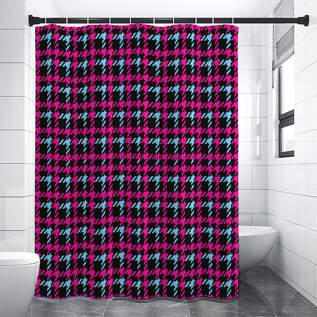 Blue Pink And Black Houndstooth Print Premium Shower Curtain