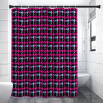 Blue Pink And Black Houndstooth Print Premium Shower Curtain