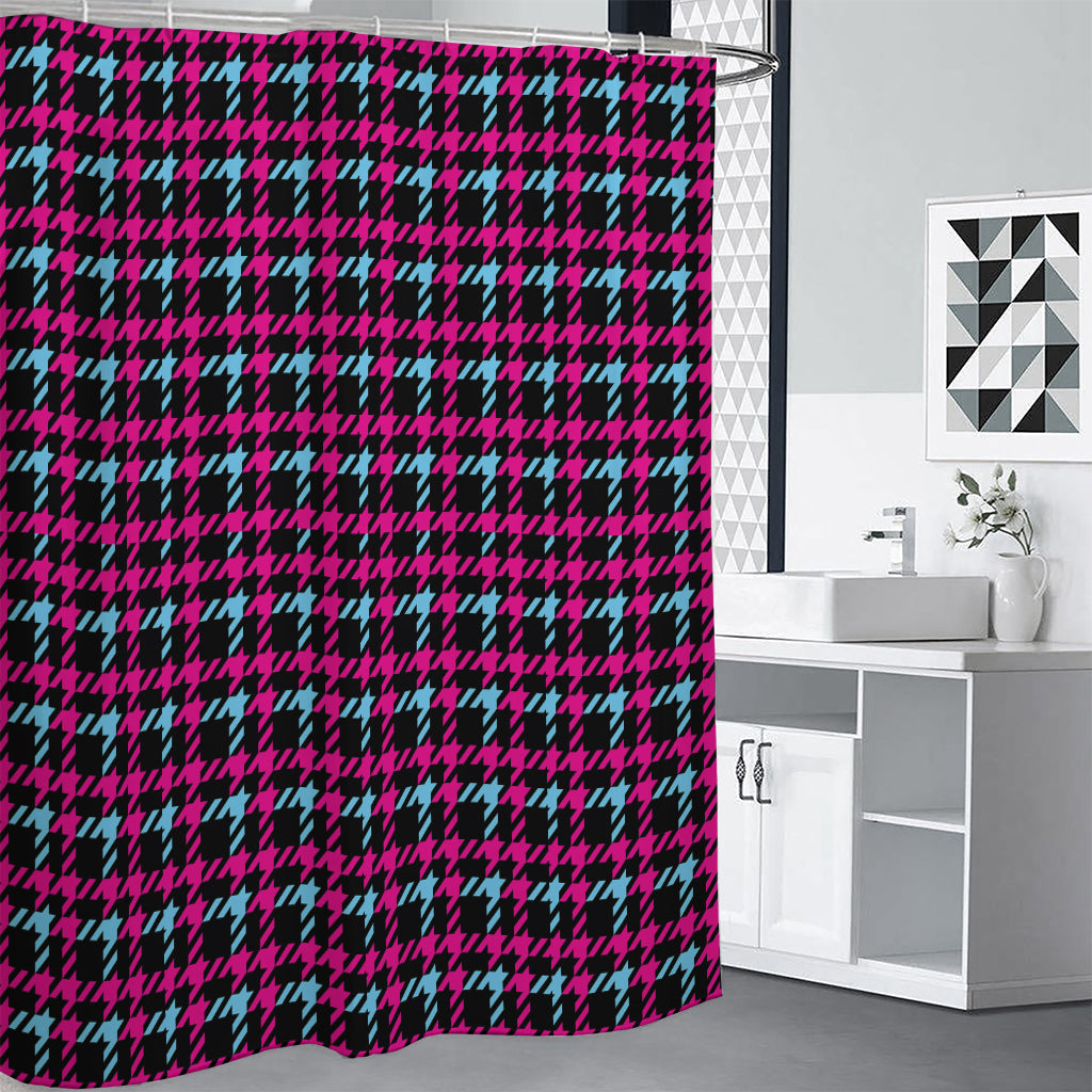 Blue Pink And Black Houndstooth Print Premium Shower Curtain