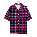 Blue Pink And Black Houndstooth Print Rayon Hawaiian Shirt
