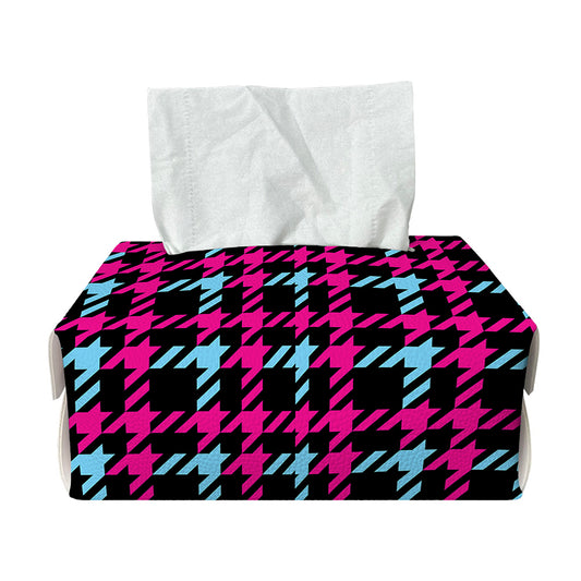Blue Pink And Black Houndstooth Print Rectangle Tissue Box Cover