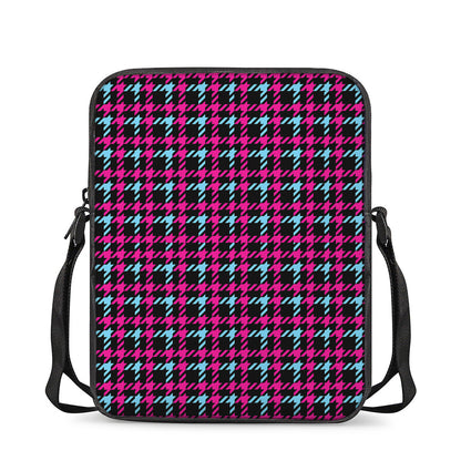Blue Pink And Black Houndstooth Print Rectangular Crossbody Bag