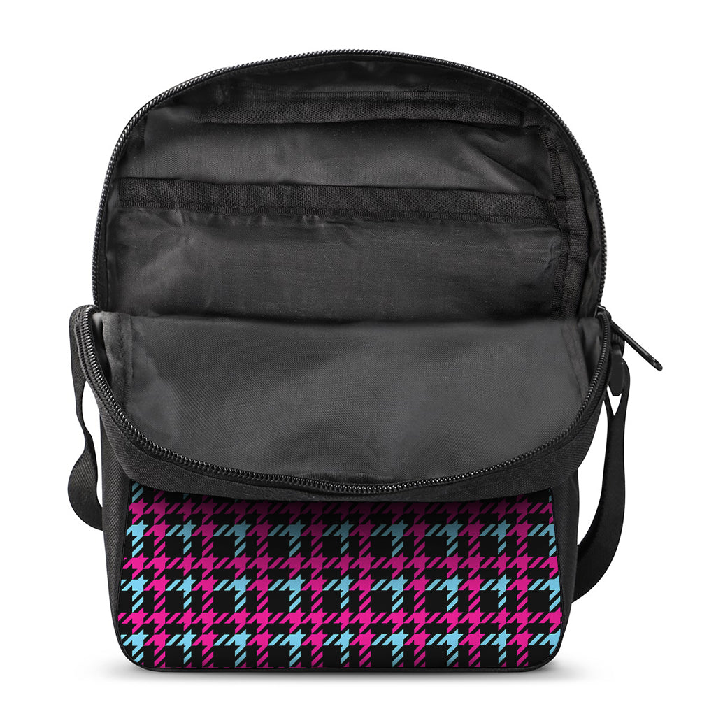 Blue Pink And Black Houndstooth Print Rectangular Crossbody Bag