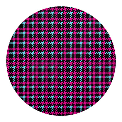 Blue Pink And Black Houndstooth Print Round Blanket