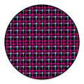 Blue Pink And Black Houndstooth Print Round Floor Mat