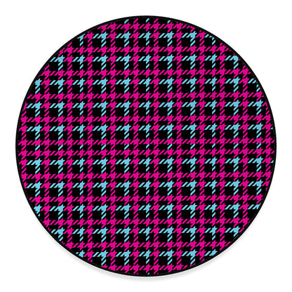 Blue Pink And Black Houndstooth Print Round Floor Mat