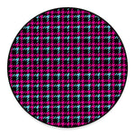 Blue Pink And Black Houndstooth Print Round Floor Mat