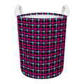 Blue Pink And Black Houndstooth Print Round Laundry Basket