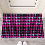 Blue Pink And Black Houndstooth Print Rubber Doormat